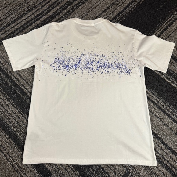 Amiri White Print Logo T-Shirt Painted Blue Splatter Men’s Size Large - Picture 3 of 3